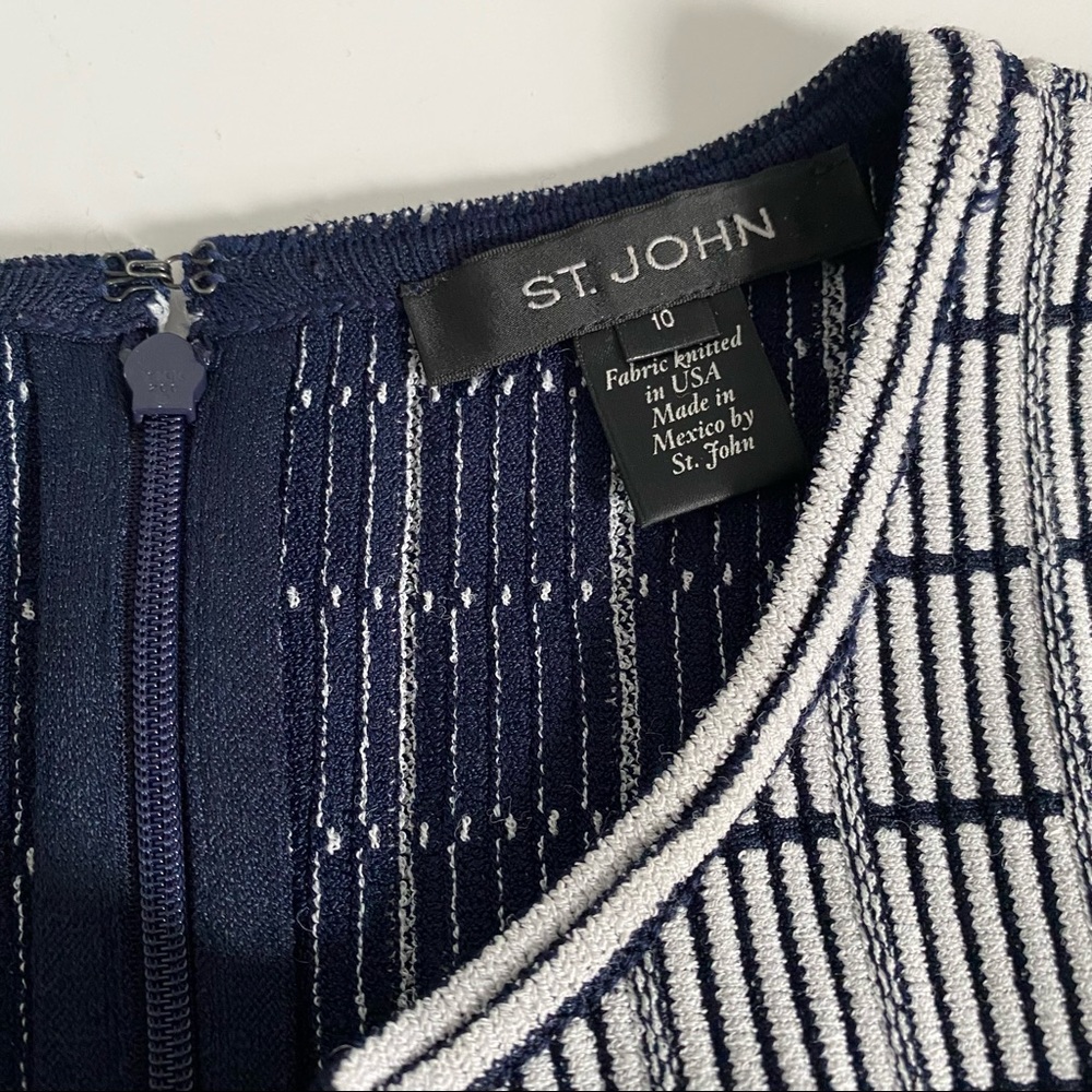 St John Geometric Ottoman Gray Stripe Knit Dress - Picture 12 of 14